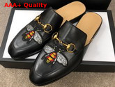 Gucci Mens Leather Horsebit Slipper in Black Leather with Embroidered Bee Applique Replica