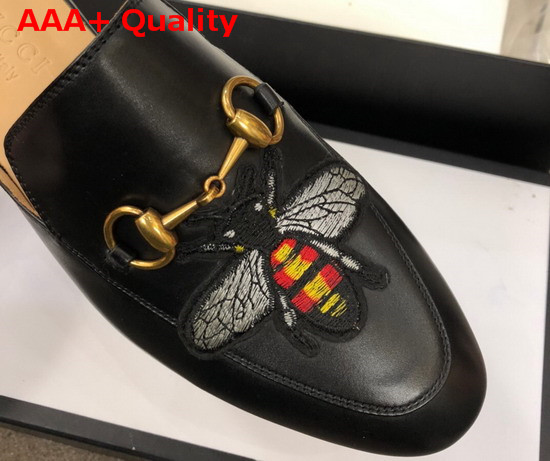 Gucci Mens Leather Horsebit Slipper in Black Leather with Embroidered Bee Applique Replica