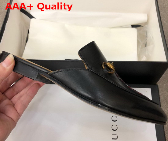 Gucci Mens Leather Horsebit Slipper in Black Leather with Embroidered Kingsnake Applique Replica