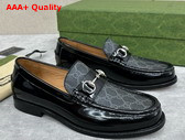 Gucci Mens Loafer with Horsebit Black Leather and Grey GG Supreme Canvas 786426 Replica