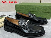 Gucci Mens Loafer with Horsebit Black Leather with Debossed GG Leather Detail 786426 Replica