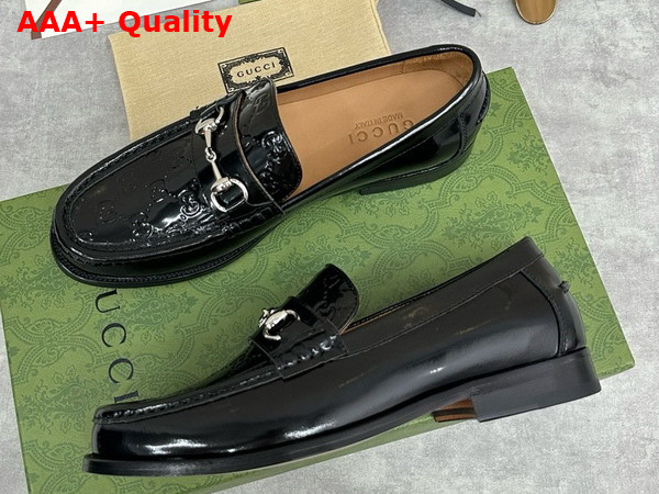 Gucci Mens Loafer with Horsebit Black Leather with Debossed GG Leather Detail 786426 Replica