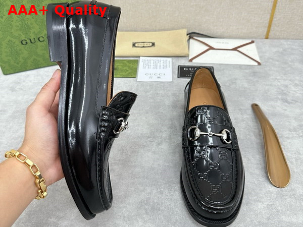 Gucci Mens Loafer with Horsebit Black Leather with Debossed GG Leather Detail 786426 Replica