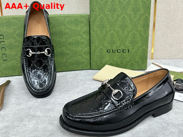 Gucci Mens Loafer with Horsebit Black Leather with Debossed GG Leather Detail 786426 Replica