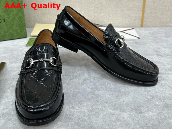 Gucci Mens Loafer with Horsebit Black Leather with Debossed GG Leather Detail 786426 Replica