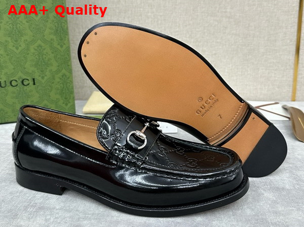 Gucci Mens Loafer with Horsebit Black Leather with Debossed GG Leather Detail 786426 Replica