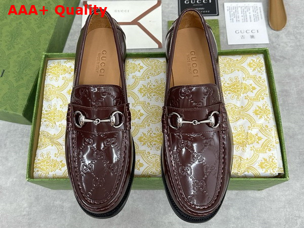 Gucci Mens Loafer with Horsebit Burgundy Leather with Debossed GG Leather Detail 786426 Replica