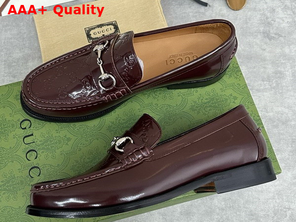 Gucci Mens Loafer with Horsebit Burgundy Leather with Debossed GG Leather Detail 786426 Replica