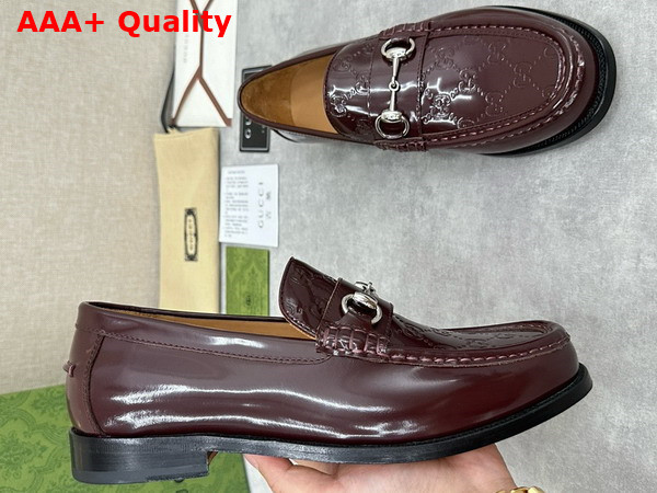 Gucci Mens Loafer with Horsebit Burgundy Leather with Debossed GG Leather Detail 786426 Replica