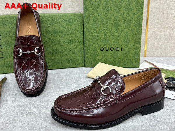 Gucci Mens Loafer with Horsebit Burgundy Leather with Debossed GG Leather Detail 786426 Replica