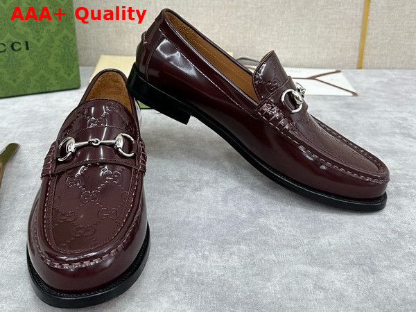 Gucci Mens Loafer with Horsebit Burgundy Leather with Debossed GG Leather Detail 786426 Replica