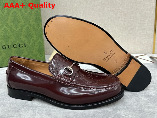 Gucci Mens Loafer with Horsebit Burgundy Leather with Debossed GG Leather Detail 786426 Replica