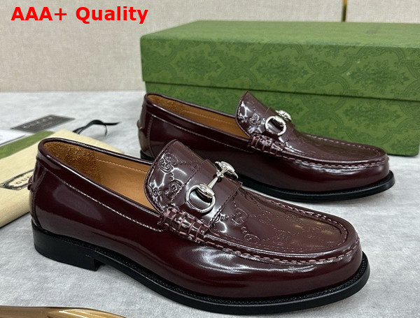 Gucci Mens Loafer with Horsebit Burgundy Leather with Debossed GG Leather Detail 786426 Replica