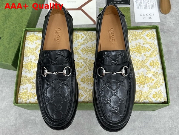 Gucci Mens Loafer with Horsebit Matte Black Leather with Debossed GG Leather Detail 786426 Replica