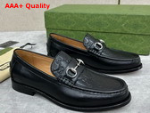 Gucci Mens Loafer with Horsebit Matte Black Leather with Debossed GG Leather Detail 786426 Replica