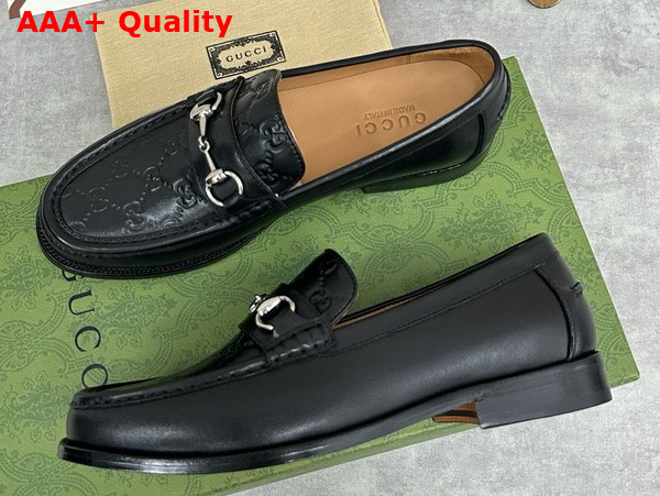 Gucci Mens Loafer with Horsebit Matte Black Leather with Debossed GG Leather Detail 786426 Replica