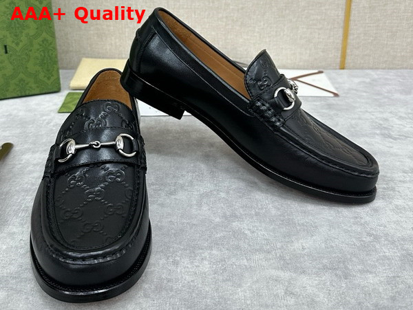 Gucci Mens Loafer with Horsebit Matte Black Leather with Debossed GG Leather Detail 786426 Replica