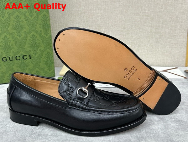 Gucci Mens Loafer with Horsebit Matte Black Leather with Debossed GG Leather Detail 786426 Replica