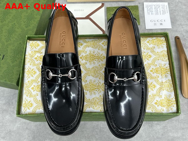 Gucci Mens Loafer with Horsebit in Black Glazed Leather 786426 Replica