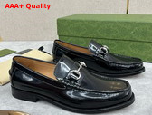 Gucci Mens Loafer with Horsebit in Black Glazed Leather 786426 Replica