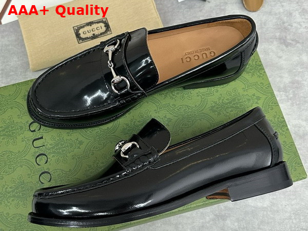 Gucci Mens Loafer with Horsebit in Black Glazed Leather 786426 Replica