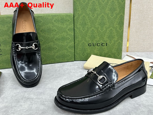 Gucci Mens Loafer with Horsebit in Black Glazed Leather 786426 Replica