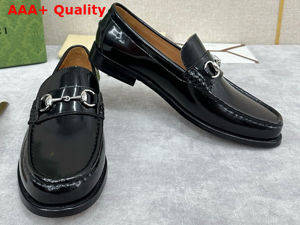 Gucci Mens Loafer with Horsebit in Black Glazed Leather 786426 Replica