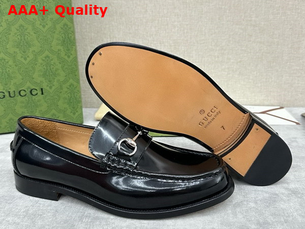 Gucci Mens Loafer with Horsebit in Black Glazed Leather 786426 Replica