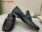 Gucci Mens Loafer with Web in Black Grain Leather Replica