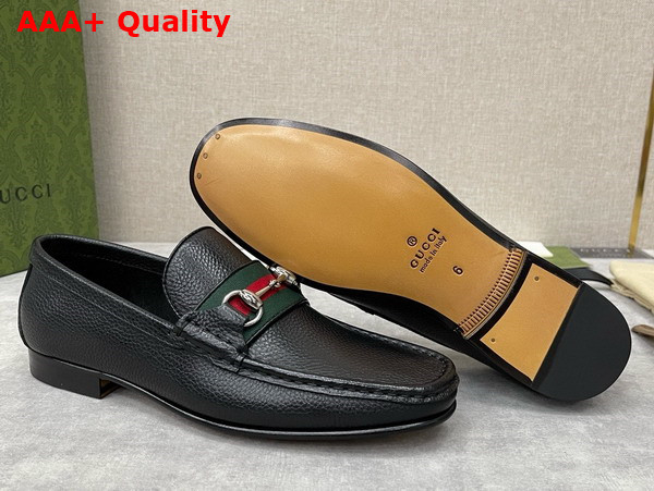 Gucci Mens Loafer with Web in Black Grain Leather Replica