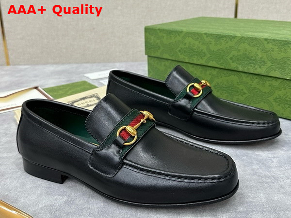 Gucci Mens Loafer with Web in Black Leather Replica