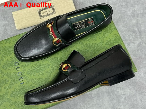 Gucci Mens Loafer with Web in Black Leather Replica