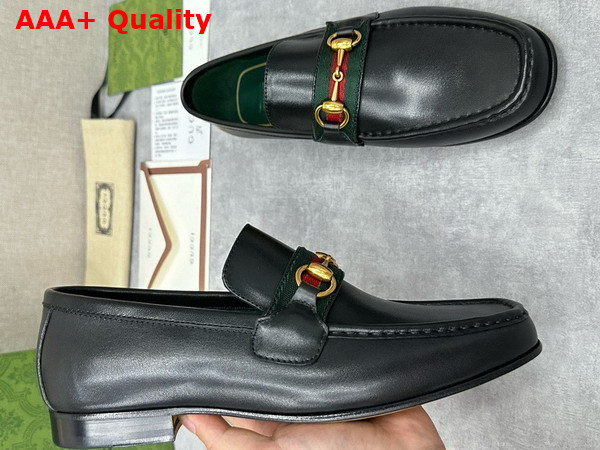 Gucci Mens Loafer with Web in Black Leather Replica