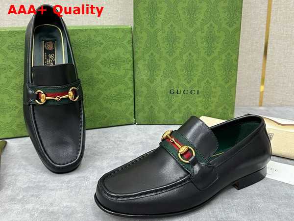 Gucci Mens Loafer with Web in Black Leather Replica