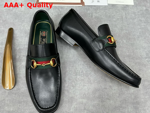 Gucci Mens Loafer with Web in Black Leather Replica