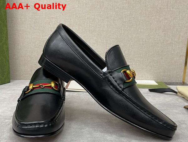 Gucci Mens Loafer with Web in Black Leather Replica