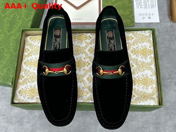 Gucci Mens Loafer with Web in Black Suede Leather Replica