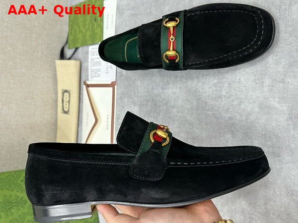 Gucci Mens Loafer with Web in Black Suede Leather Replica