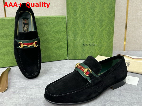 Gucci Mens Loafer with Web in Black Suede Leather Replica