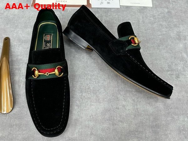 Gucci Mens Loafer with Web in Black Suede Leather Replica