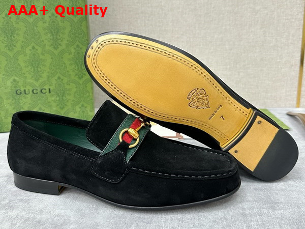 Gucci Mens Loafer with Web in Black Suede Leather Replica