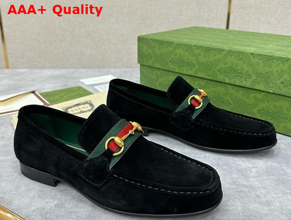 Gucci Mens Loafer with Web in Black Suede Leather Replica