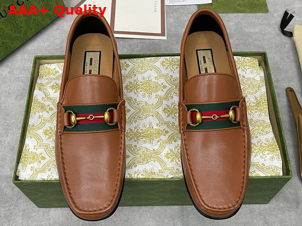 Gucci Mens Loafer with Web in Brown Leather Replica