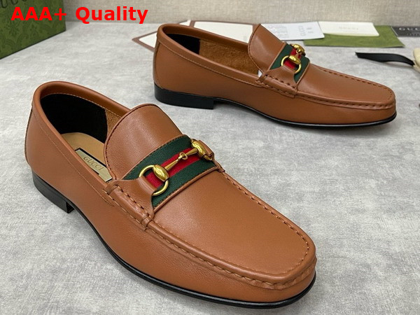 Gucci Mens Loafer with Web in Brown Leather Replica