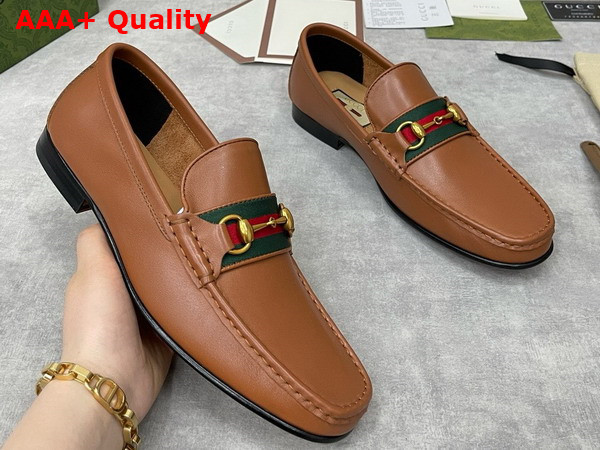 Gucci Mens Loafer with Web in Brown Leather Replica