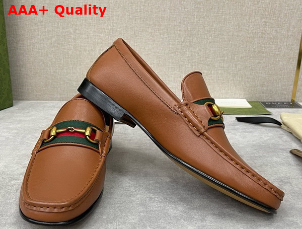 Gucci Mens Loafer with Web in Brown Leather Replica