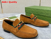 Gucci Mens Loafer with Web in Brown Suede Leather Replica