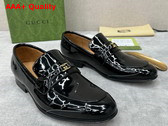 Gucci Mens Lofer in Shiny Black Leather with Interlocking G Replica