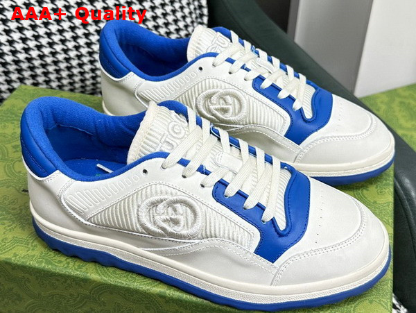 Gucci Mens Mac80 Sneaker in Off White and Blue Leather 749896 Replica