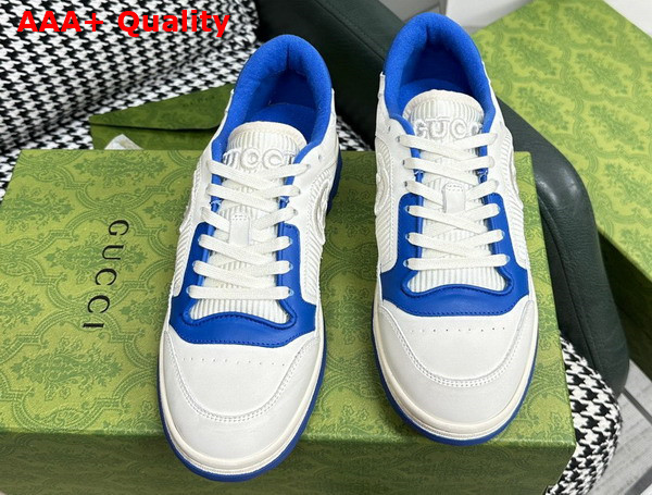 Gucci Mens Mac80 Sneaker in Off White and Blue Leather 749896 Replica